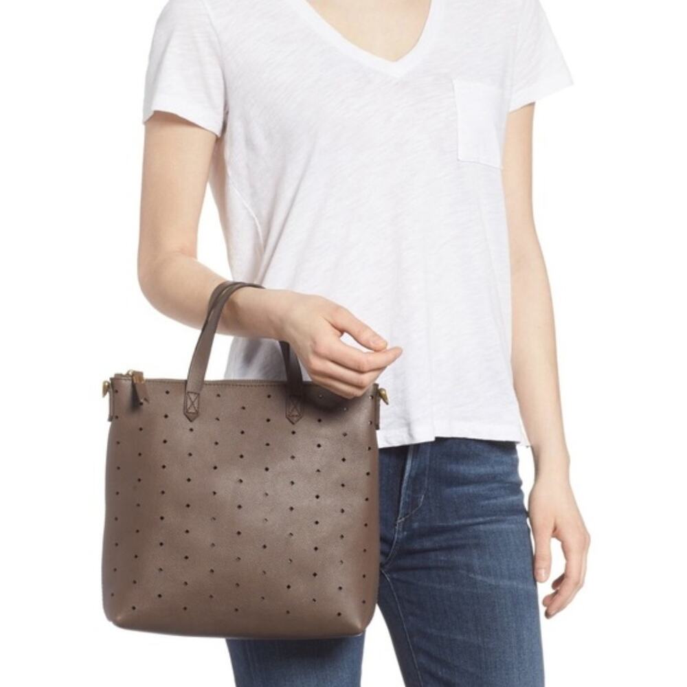 Madewell The Transport Brown Leather Perforated Crossbody Tote Bag Minimalist